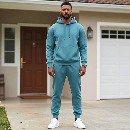 Confident Man in Teal Streetwear