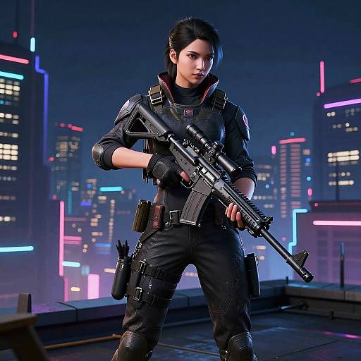 Recon Phantom on Neon Cyberpunk Rooftop