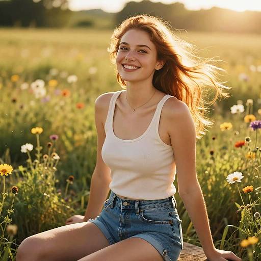 Photorealistic Portrait in Flower Field