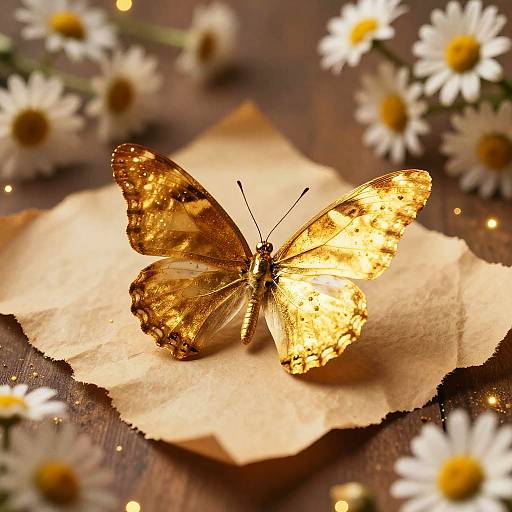 Majestic Golden Butterfly on Parchment