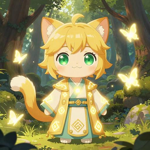 Cute Cat Boy in Magical Forest