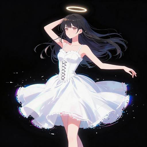 Anime Girl Dancing with Halo and White Dress