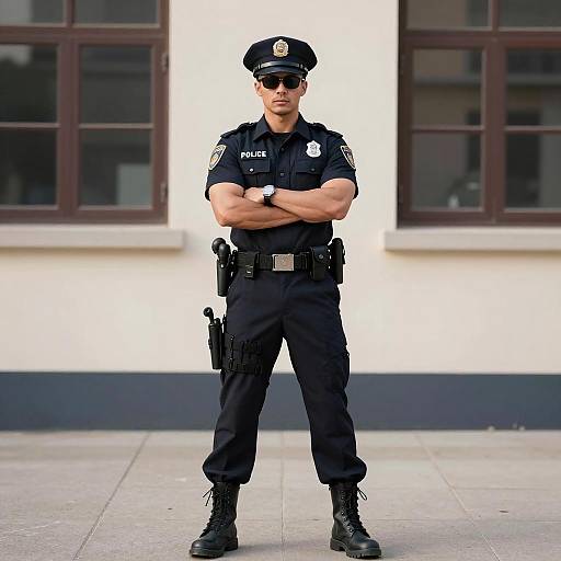 Muscular Police Officer in Uniform