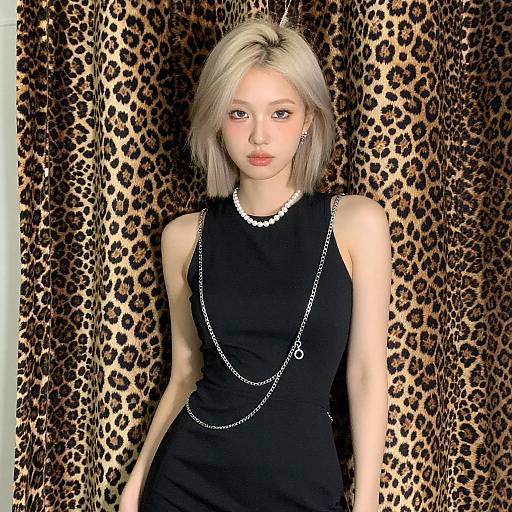 Platinum Blonde Woman in Black Dress