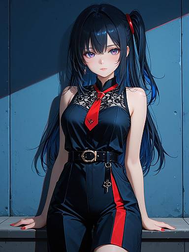 Chic Anime Woman in Abstract Jumpsuit