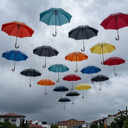 Whimsical Umbrella City in the Sky