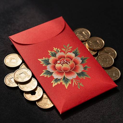 Vintage Red Envelope on Gold Coins