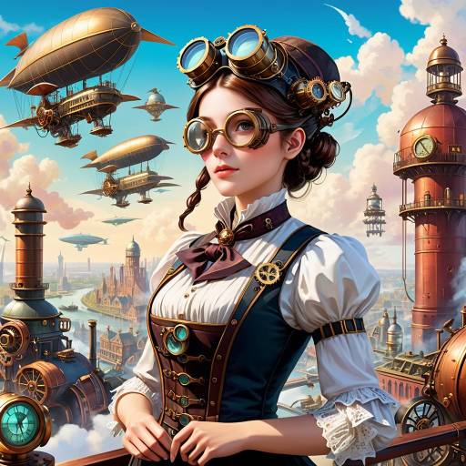 Victorian Steampunk Inventor in Cityscape Victorian Steampunk Inventor in Cityscape