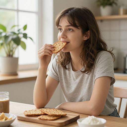 Healthy Lifestyle Woman with Rye Cracker