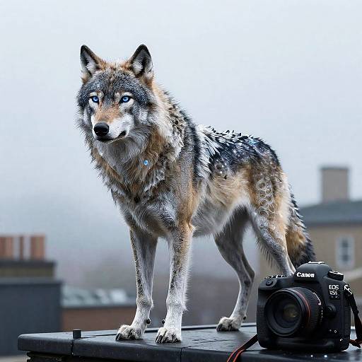 Astral Wolf on Foggy London Rooftop