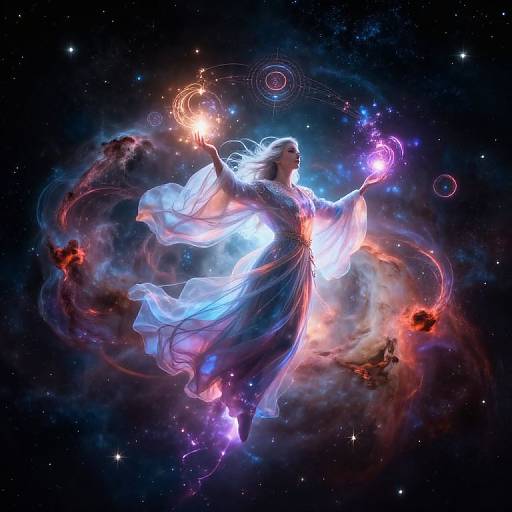 Mage Casting Cosmic Spells in Space