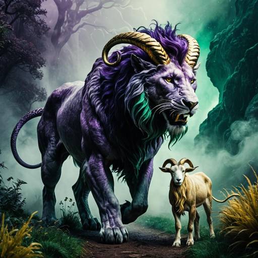Hyper-Realistic Purple Chimera in Misty Forest Hyper-Realistic Purple Chimera in Misty Forest