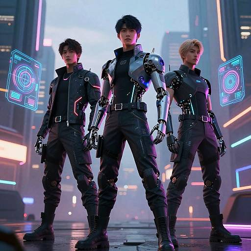 Cyberpunk AI Boys in Futuristic City