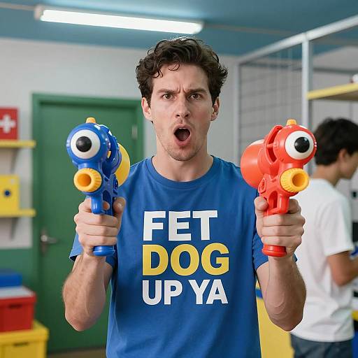 Colorful Portrait of a Water Gun Duel