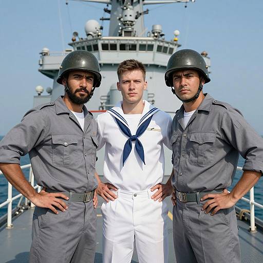 Three Naval Soldiers on Active Ship