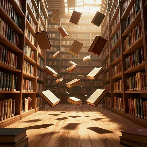 Surreal Cyberpunk Floating Library