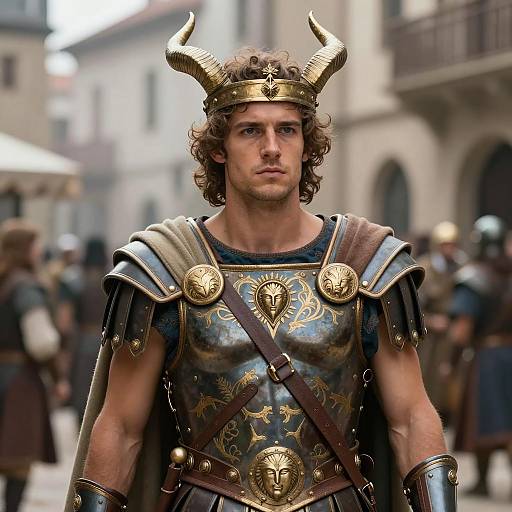 Young Man in Roman-style Armor with Horned Crown