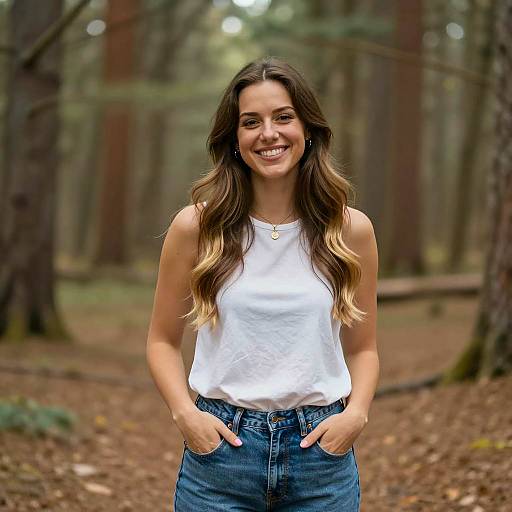 Happy Woman Smiling in Forest