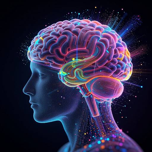 Abstract Digital Human Brain with Neon Colors