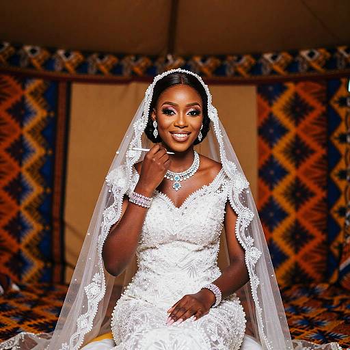 African Bride in Wedding Dress with Veil