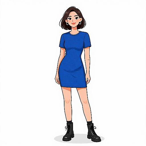 Smiling Woman in Stylish Dark Blue Dress