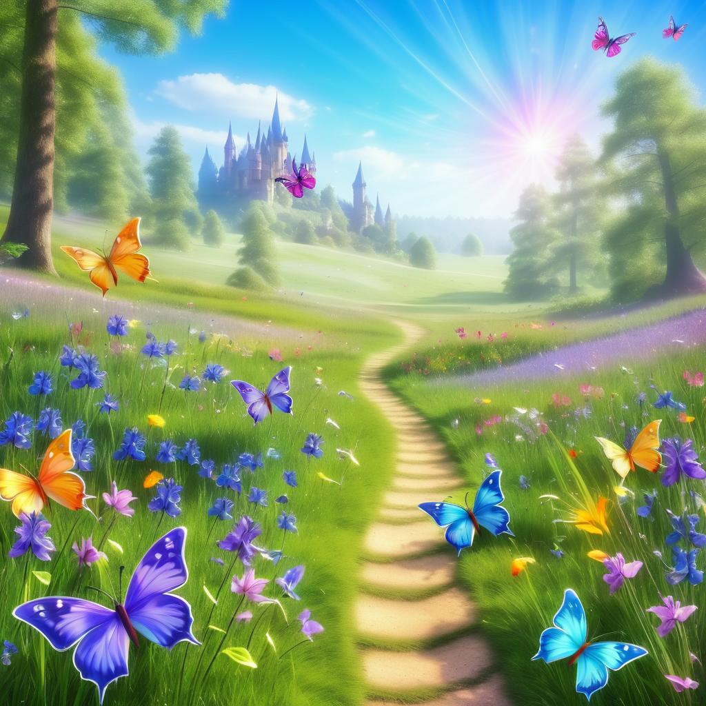 Serene Fantasy Meadow with Butterflies