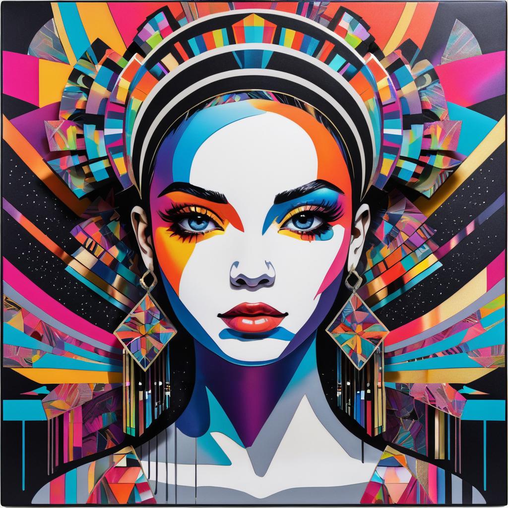 Vibrant Abstract Girl with Geometric Headpiece