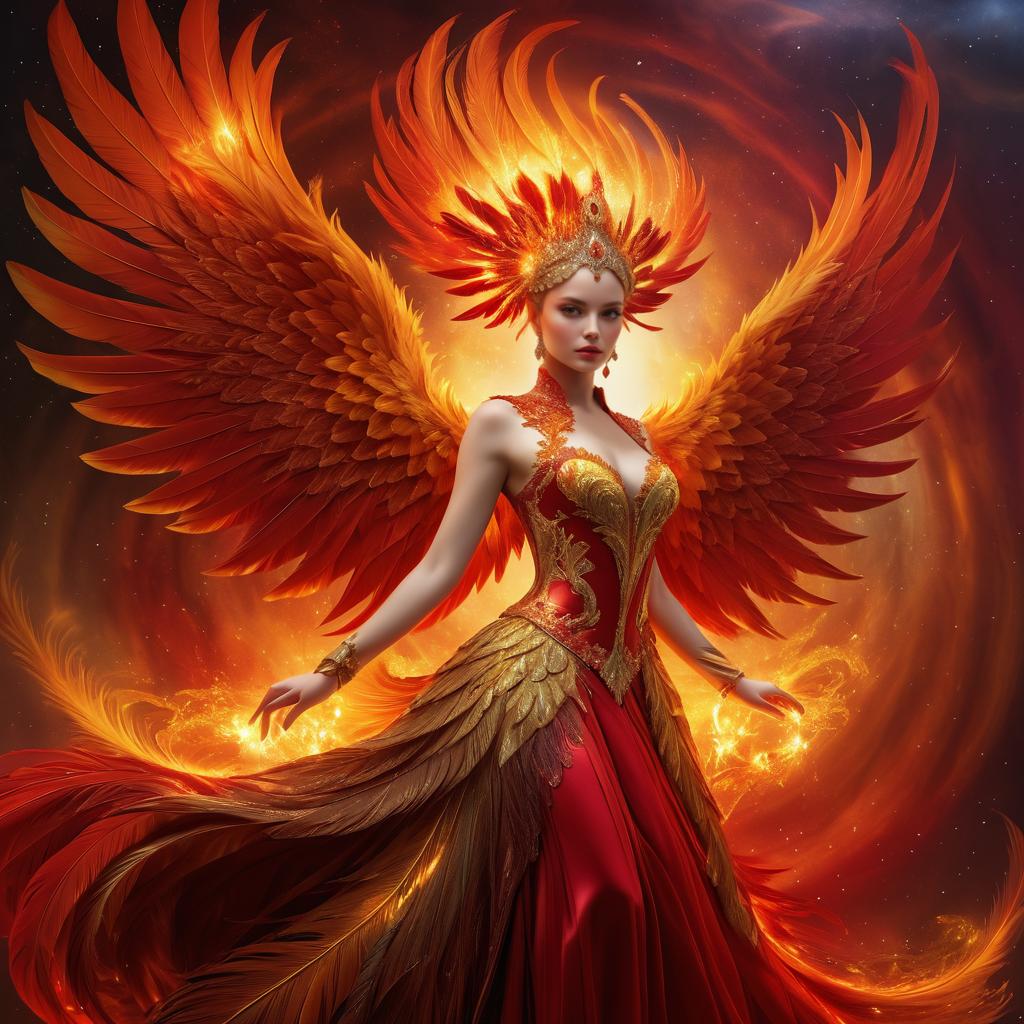 Majestic Phoenix Rising in Fantasy Style