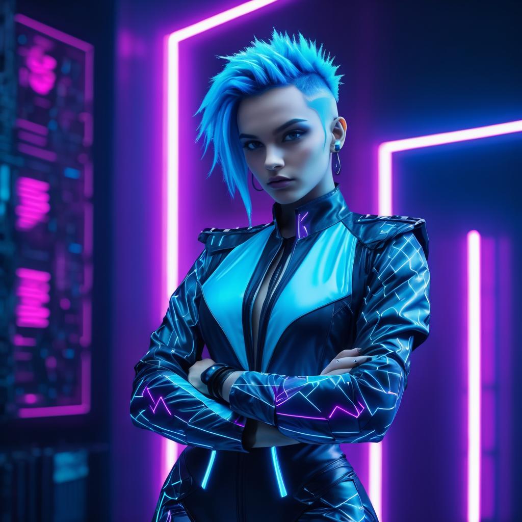 Confident Cyberpunk Hacker in Neon Glow