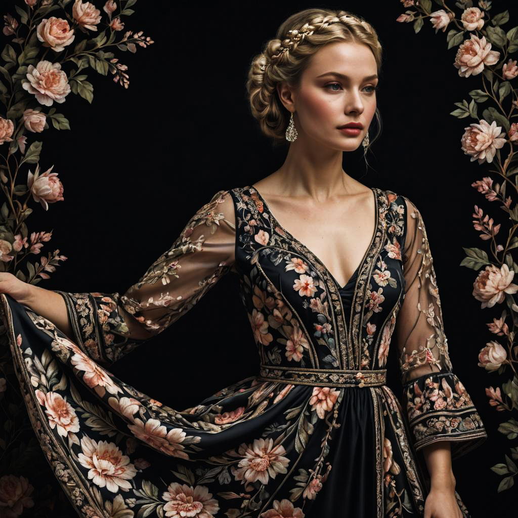 Graceful Scandinavian Woman in Floral Gown