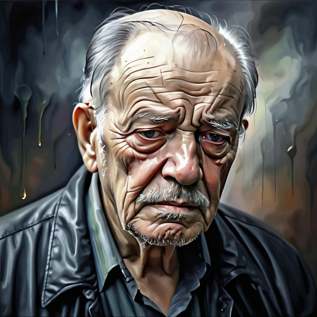 Emotional Oil Painting of Sad Elderly Man