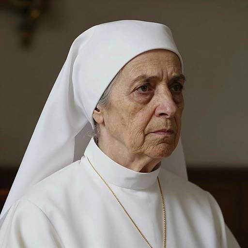 Solemn Nun in Dark Background