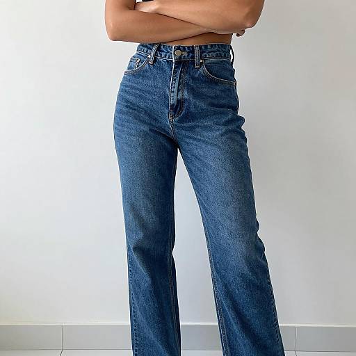 Person in High-Waisted Dark Blue Jeans