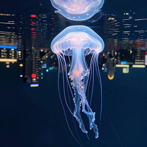 Ethereal Jellyfish Beneath Mirrored City