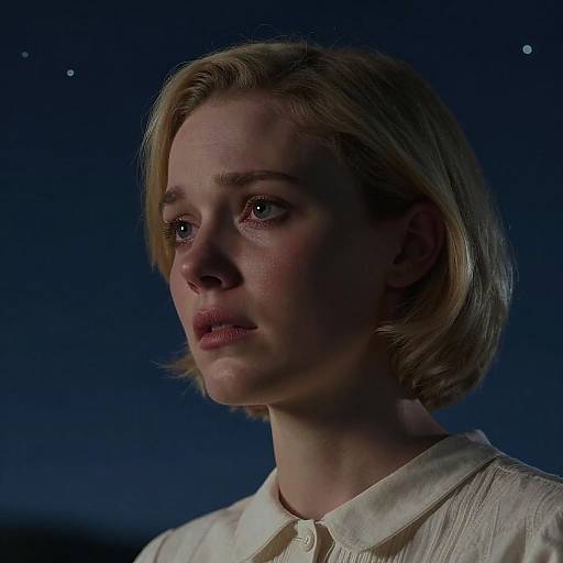 Photorealistic Grieving Woman Under Starry Sky