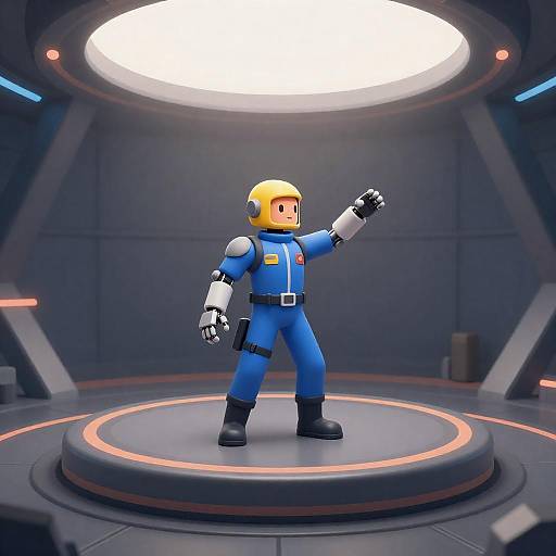 Futuristic Metallic Platform With Mechanized Worker