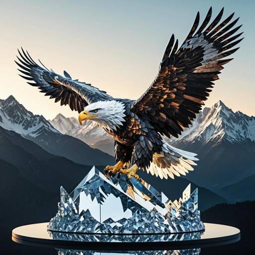 3D Eagle Sculpture on Ice Crystal Base
