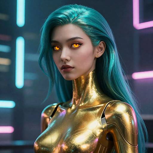 Iridescent Avian Cyberpunk Android Elegance