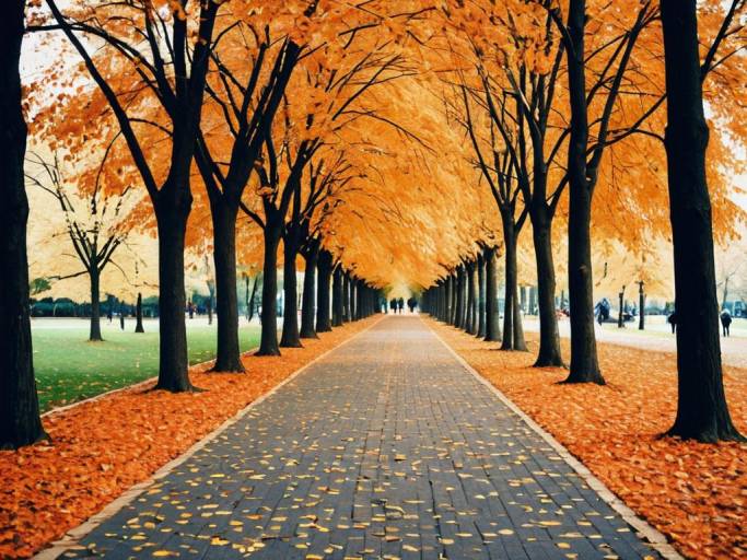 Charming Autumn Park with Colorful Trees