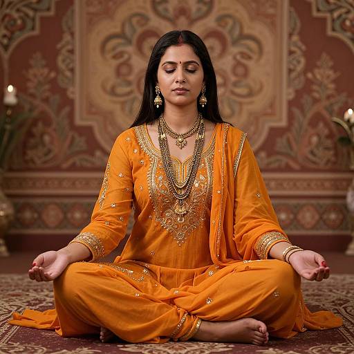 Meditating Indian Woman in Traditional Attire