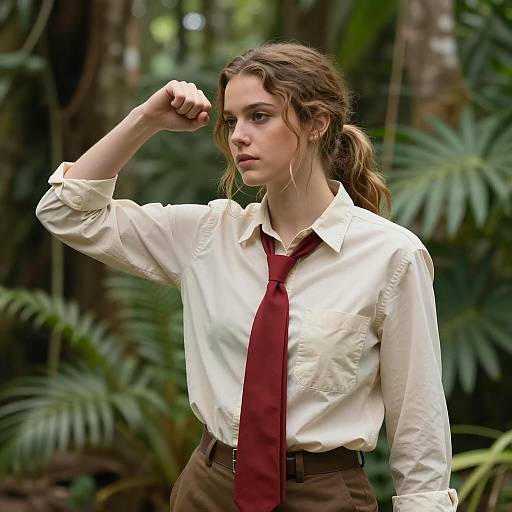 Adventurous Woman in Sunlit Jungle