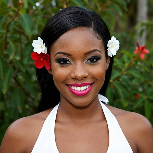 Smiling Woman with Floral Accents