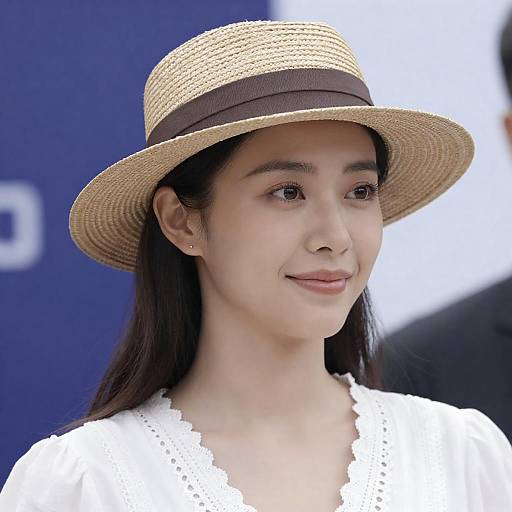 Woman in Straw Hat and White Blouse