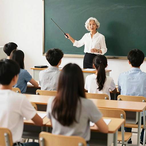 Elderly Woman Teaching Classroom Scene