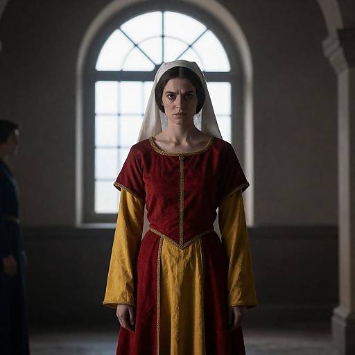 Medieval Lady in Dimly Lit Room