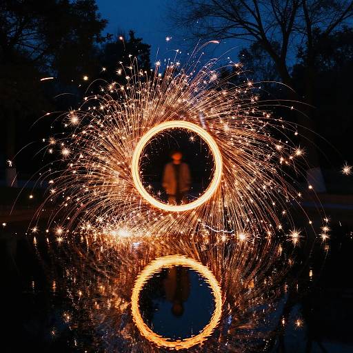 Glowing Wire Circle Over Moonlit Pond