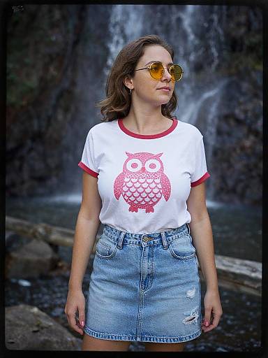 Woman in Denim Skirt by Waterfall