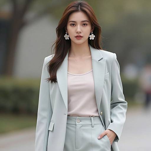Realistic Pastel Woman in Suit Outdoors
