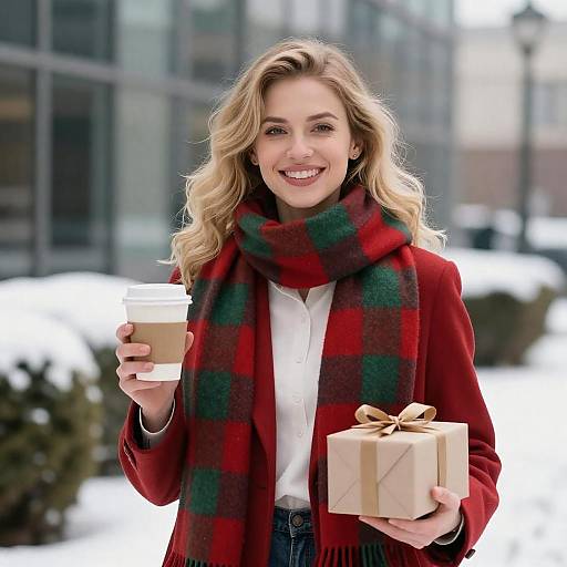 Smiling Blonde Woman With Winter Gift