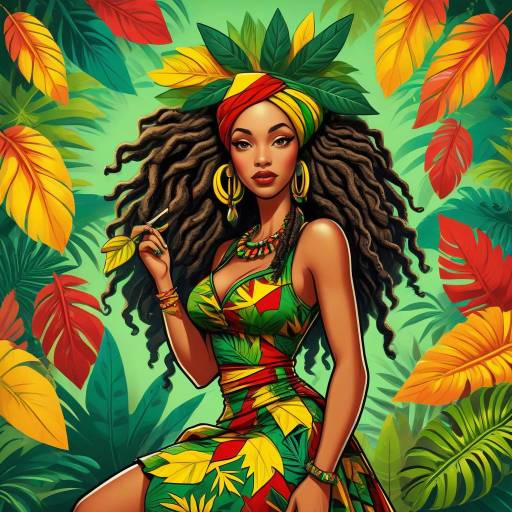 Rastafarian Jungle Queen Pin-Up Art